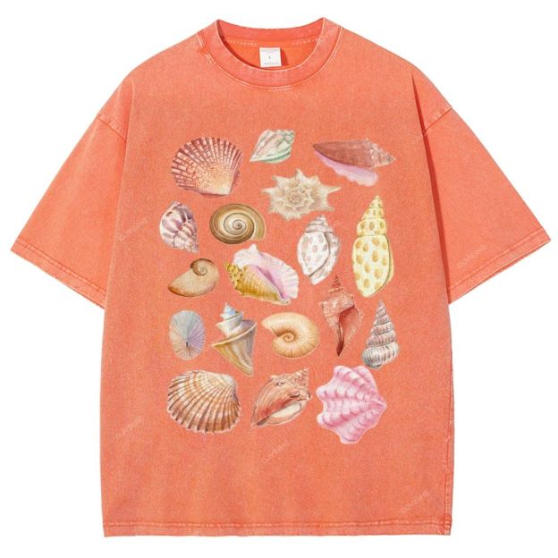 Unisex Colorful Shells Printed Washed Tee