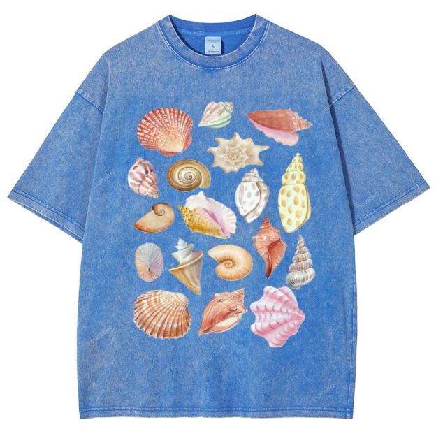 Unisex Colorful Shells Printed Washed Tee