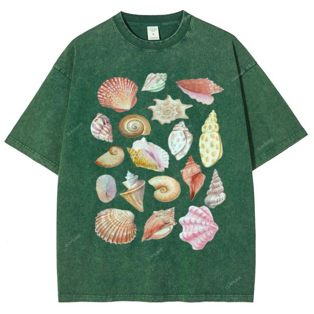Unisex Colorful Shells Printed Washed Tee