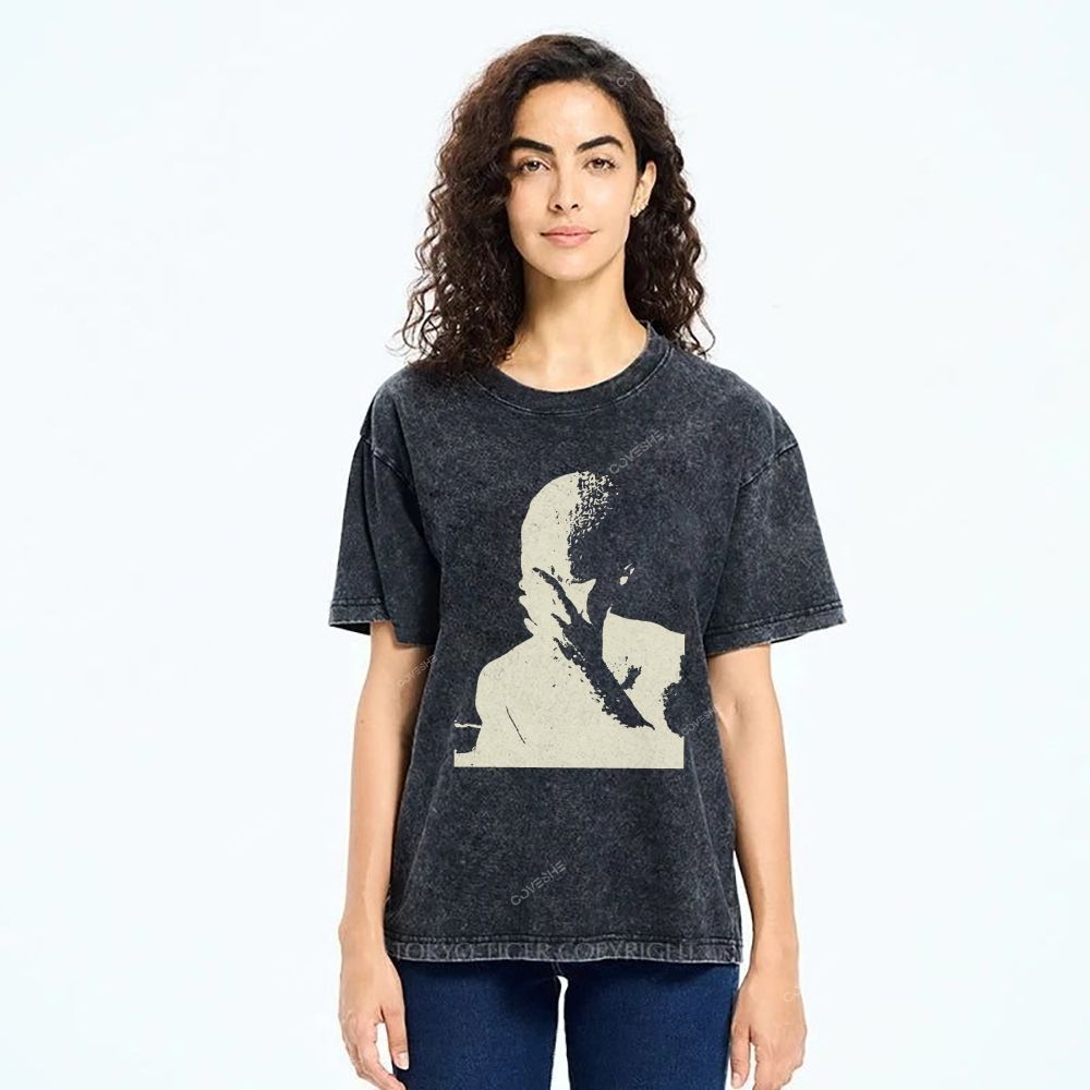 Unisex Portrait Printed Washed Tee
