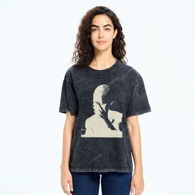 Unisex Portrait Printed Washed Tee