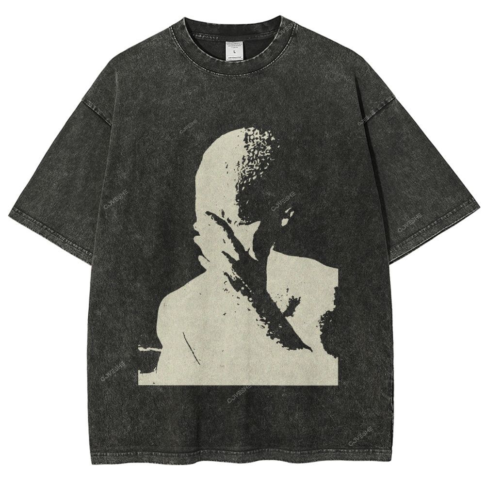 Unisex Portrait Printed Washed Tee