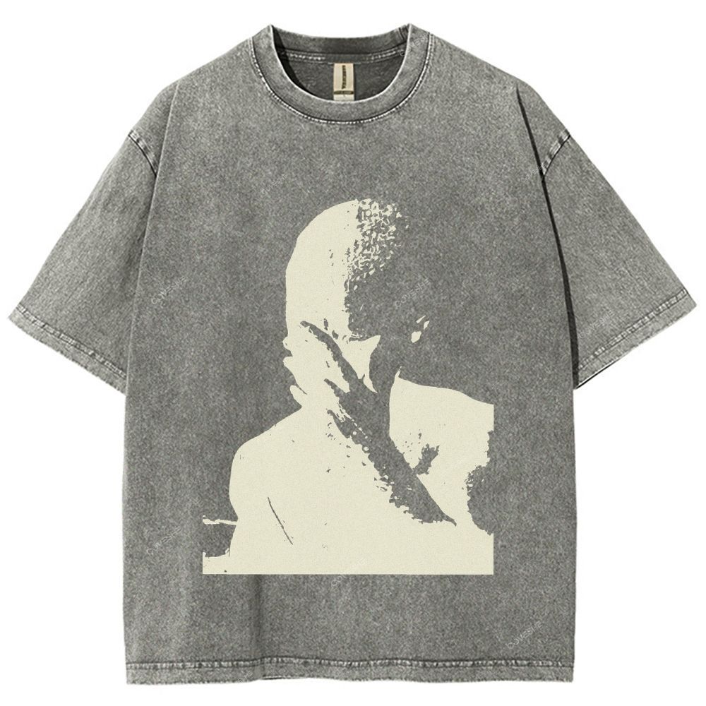 Unisex Portrait Printed Washed Tee