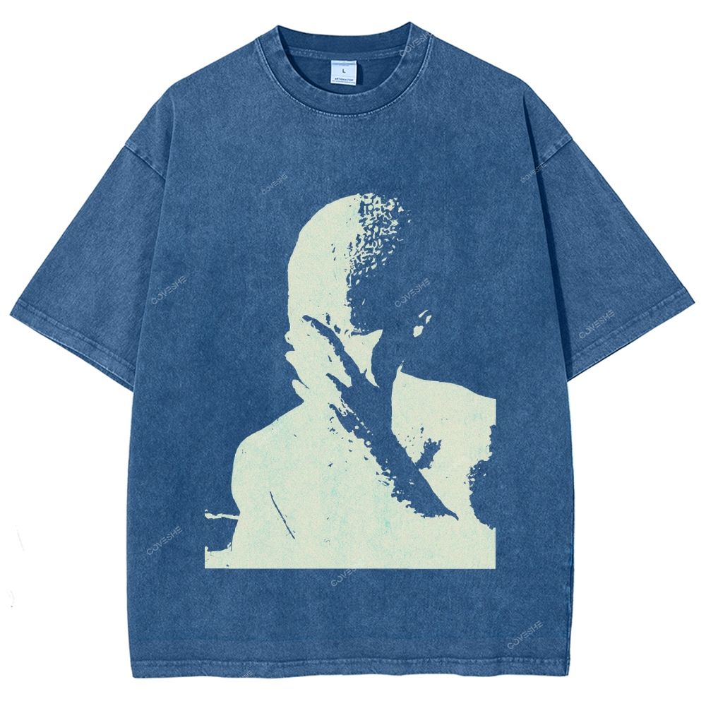 Unisex Portrait Printed Washed Tee