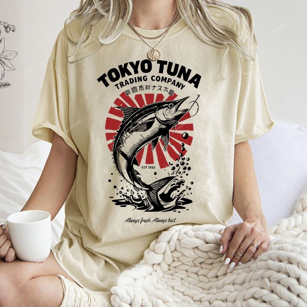 Unisex Fishing Activities Printed Washed Tee