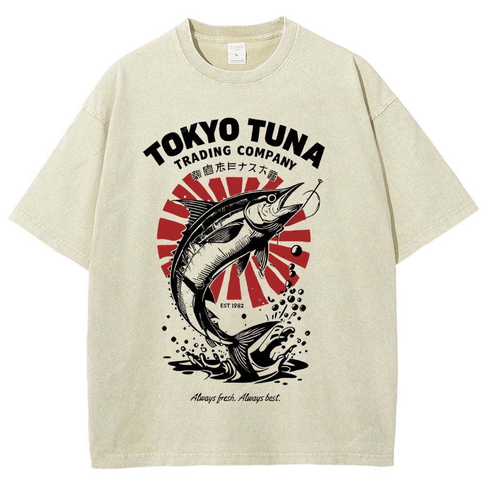 Unisex Fishing Activities Printed Washed Tee