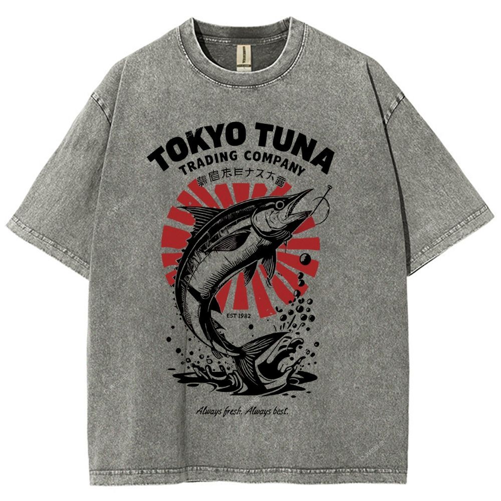 Unisex Fishing Activities Printed Washed Tee
