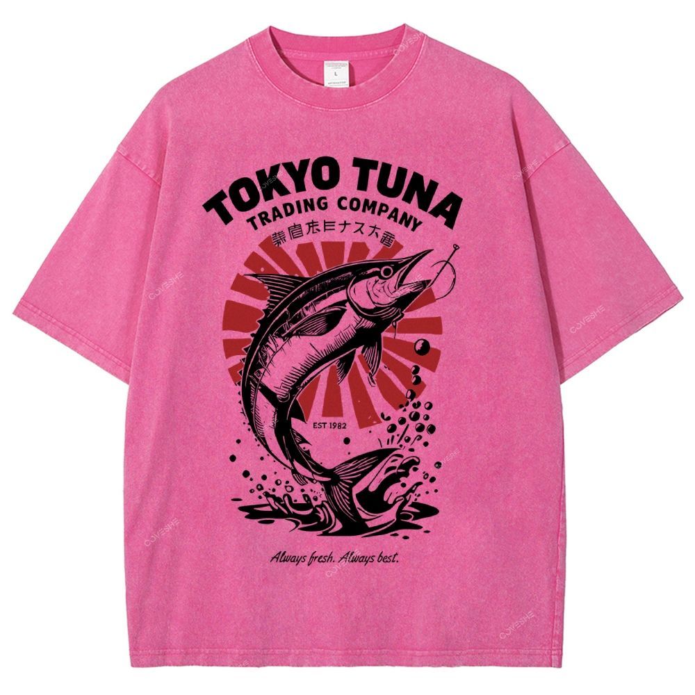 Unisex Fishing Activities Printed Washed Tee