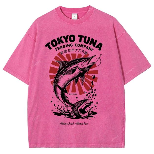 Unisex Fishing Activities Printed Washed Tee