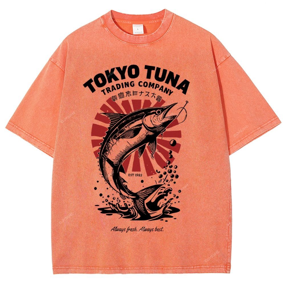 Unisex Fishing Activities Printed Washed Tee