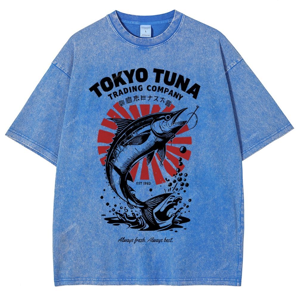 Unisex Fishing Activities Printed Washed Tee