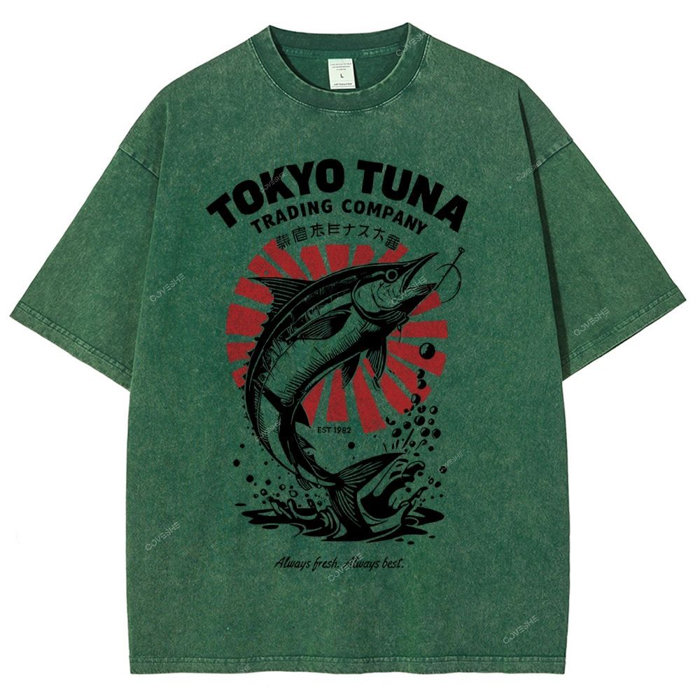Unisex Fishing Activities Printed Washed Tee