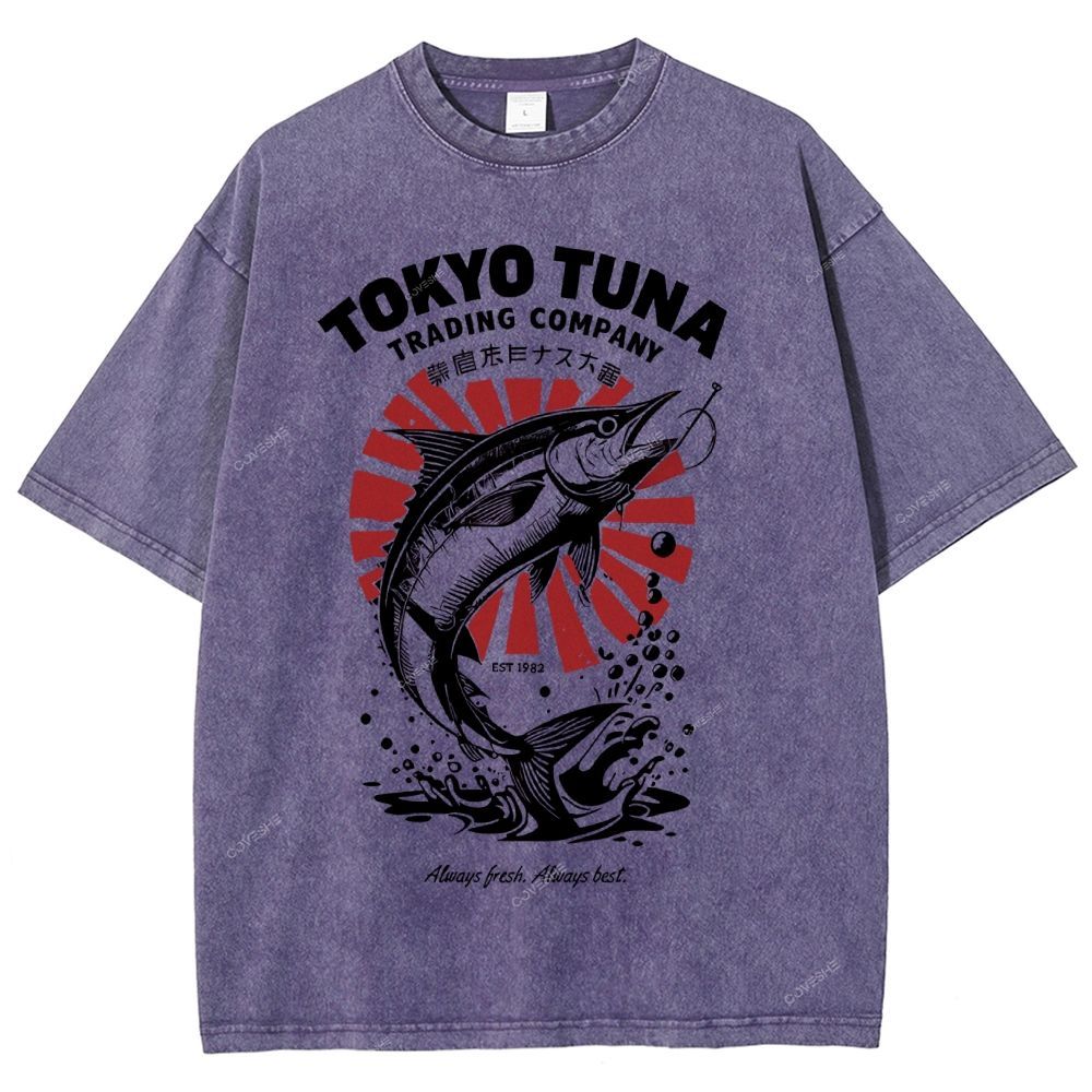 Unisex Fishing Activities Printed Washed Tee