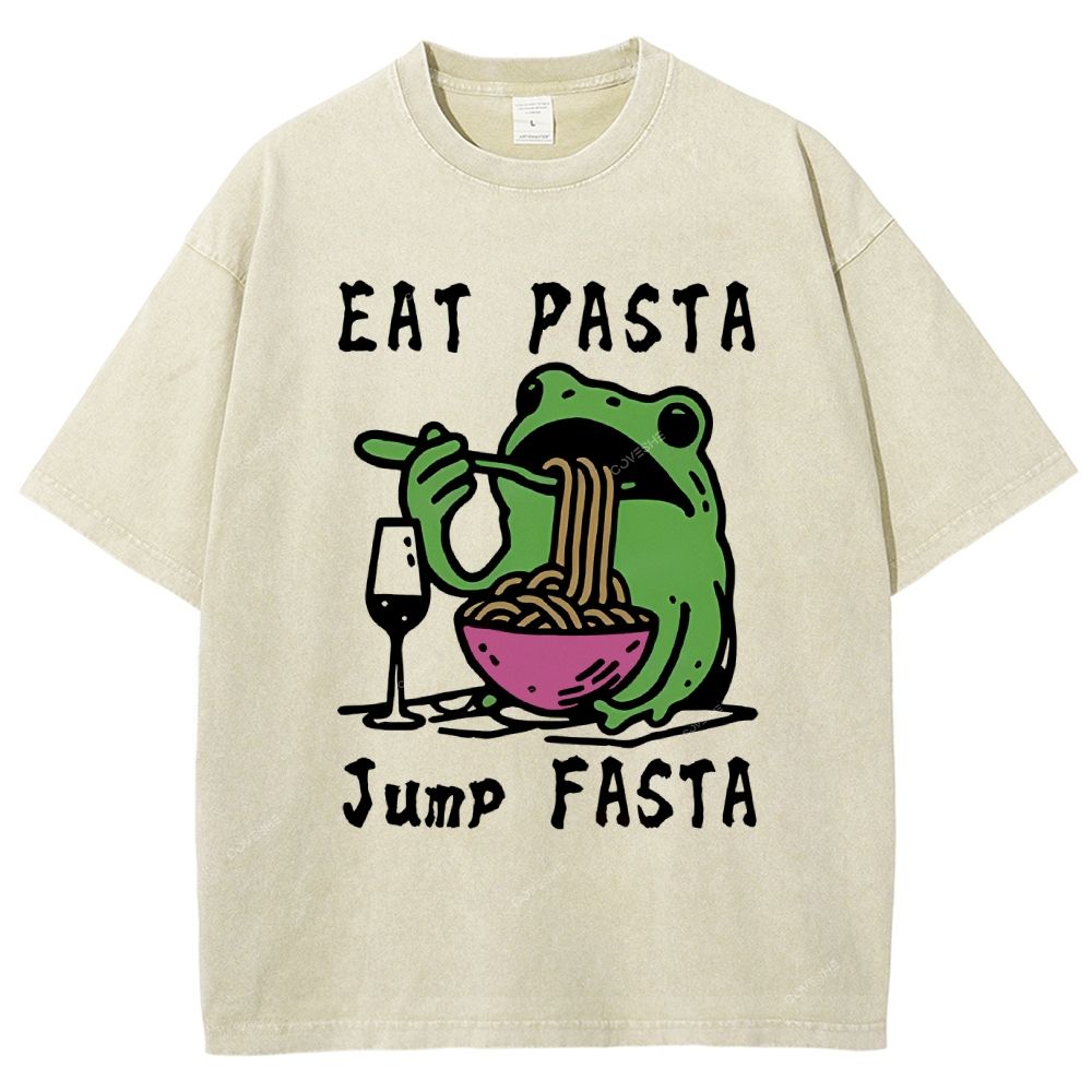 Unisex Eat Pasta Jump Fasta Printed Washed Tee