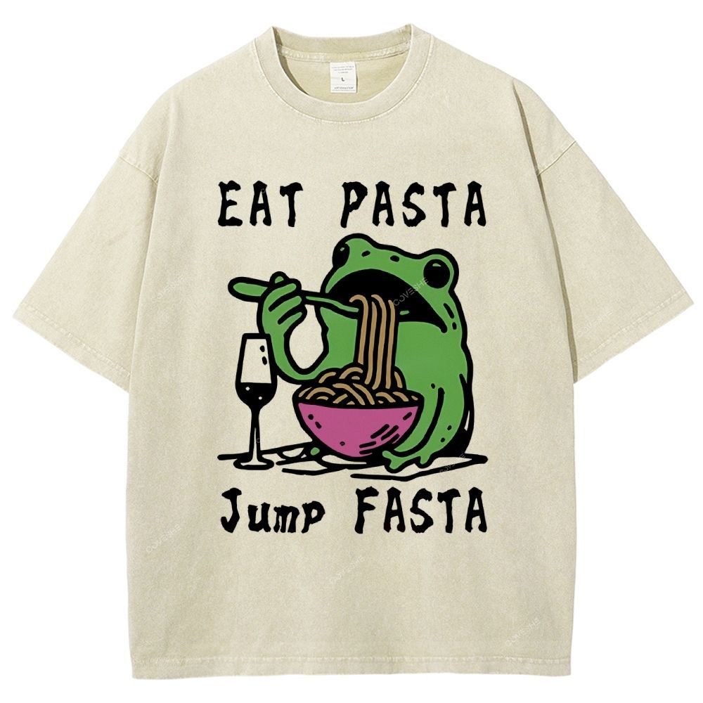 Unisex Eat Pasta Jump Fasta Printed Washed Tee