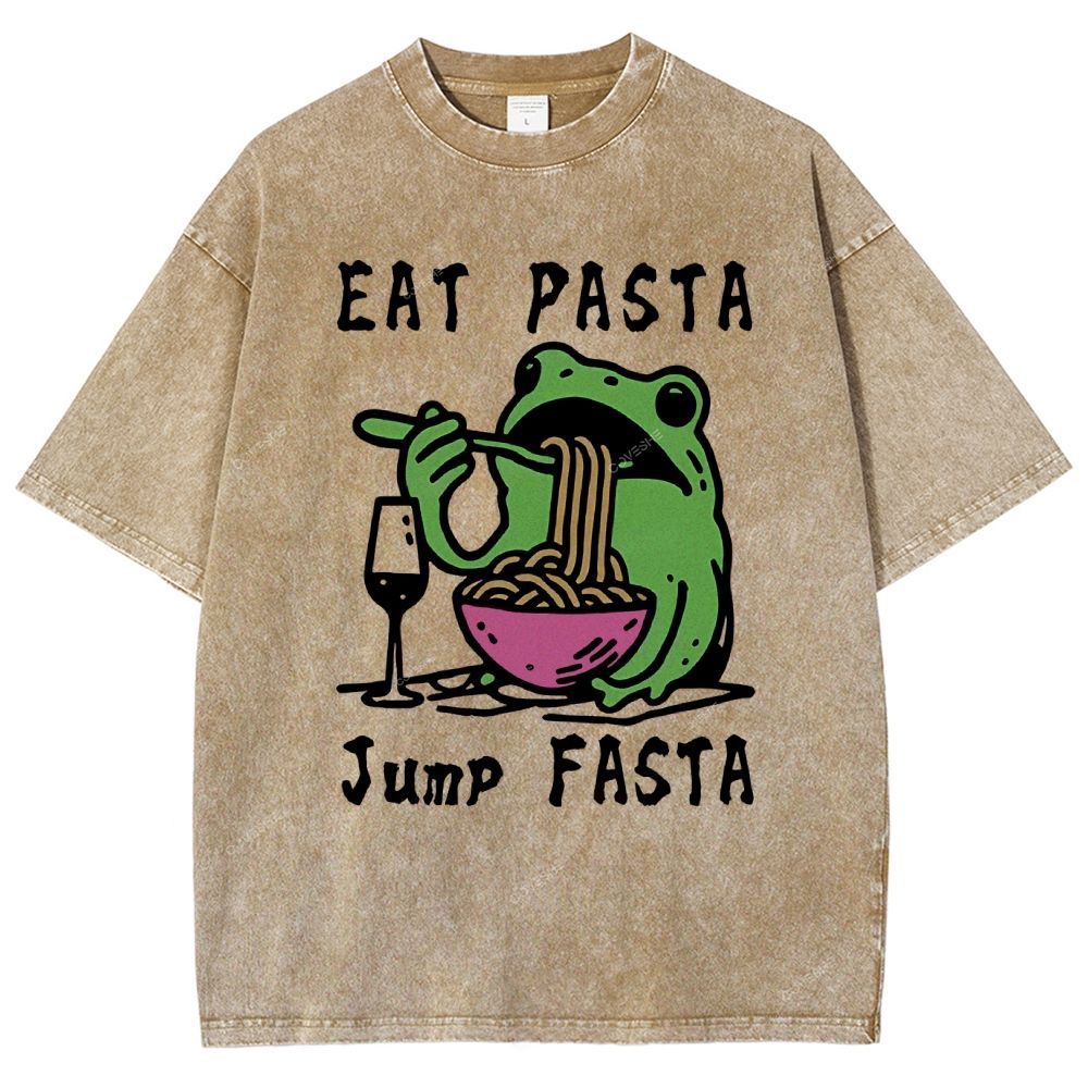 Unisex Eat Pasta Jump Fasta Printed Washed Tee