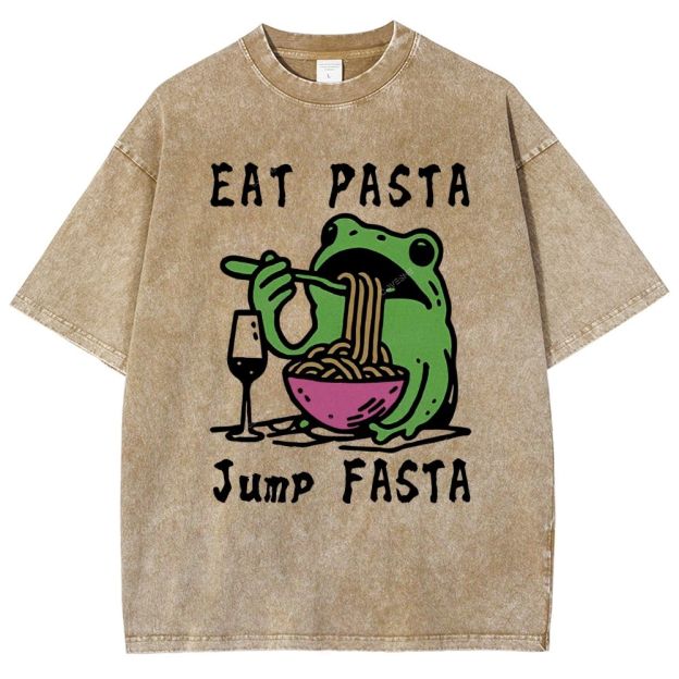 Unisex Eat Pasta Jump Fasta Printed Washed Tee