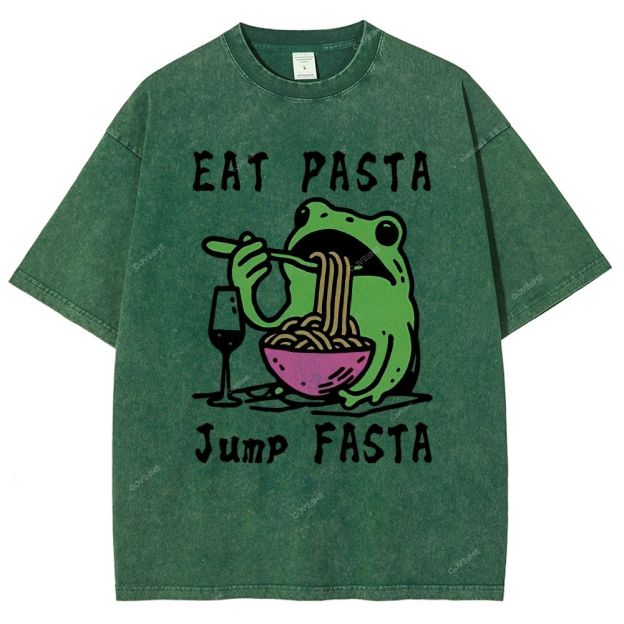 Unisex Eat Pasta Jump Fasta Printed Washed Tee