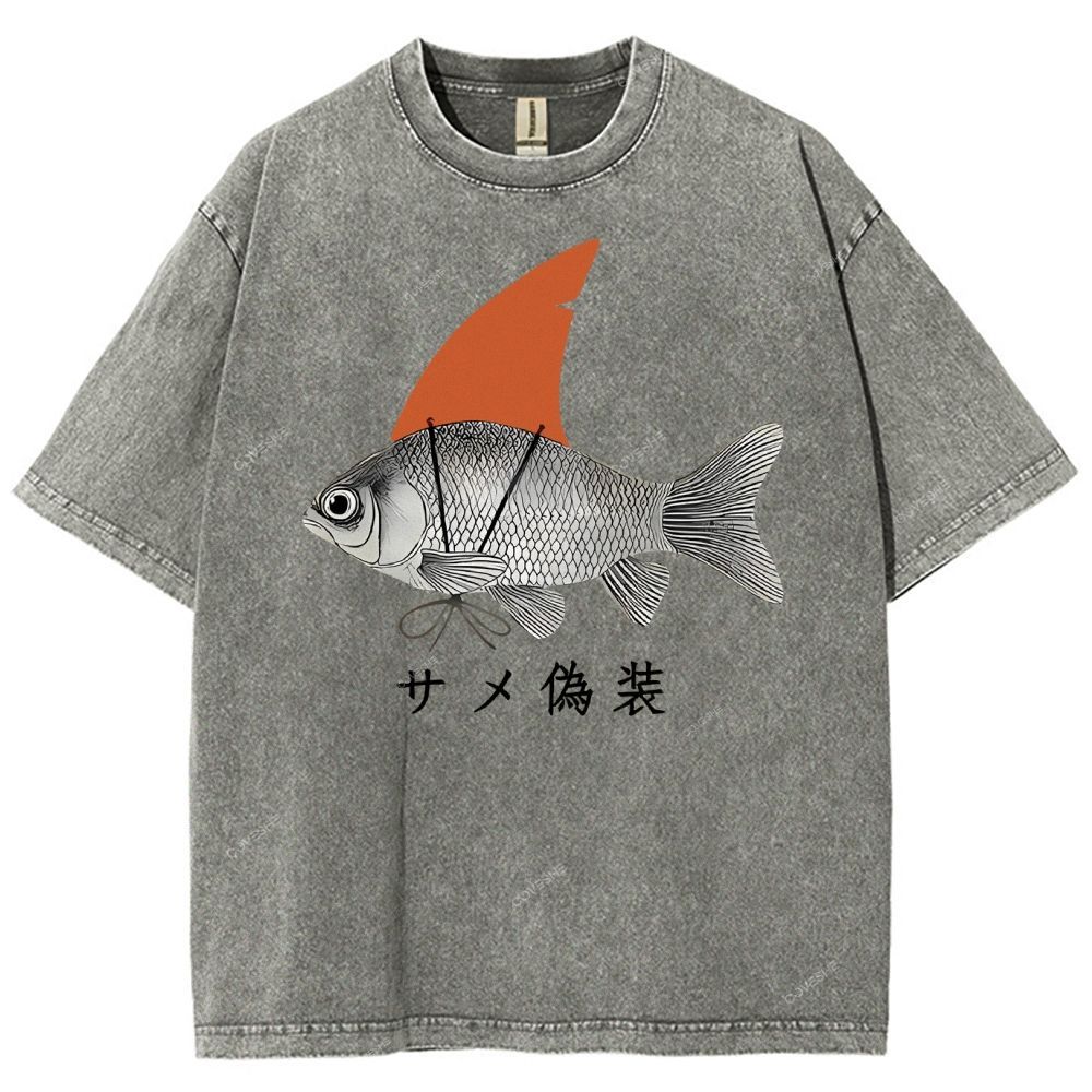 Unisex Fish Disguise Printed Washed Tee