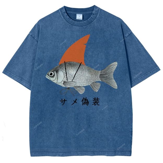 Unisex Fish Disguise Printed Washed Tee