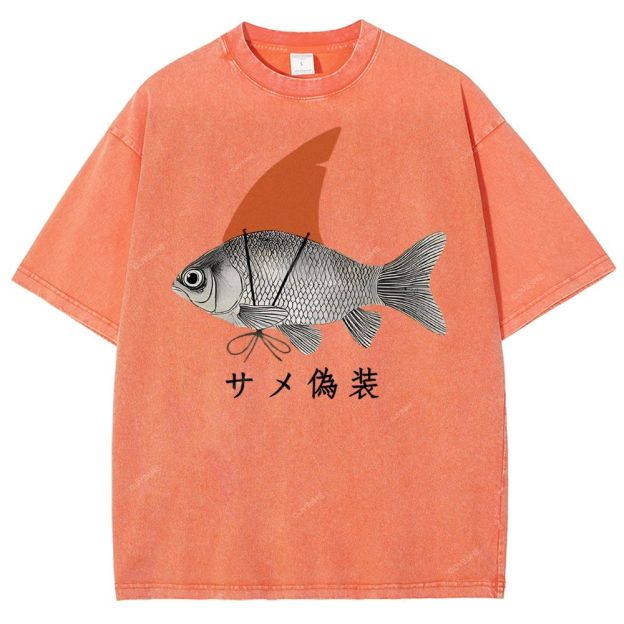 Unisex Fish Disguise Printed Washed Tee