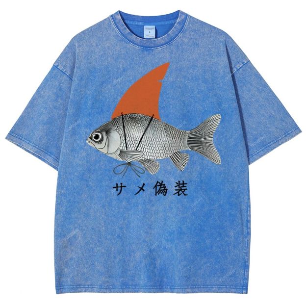 Unisex Fish Disguise Printed Washed Tee
