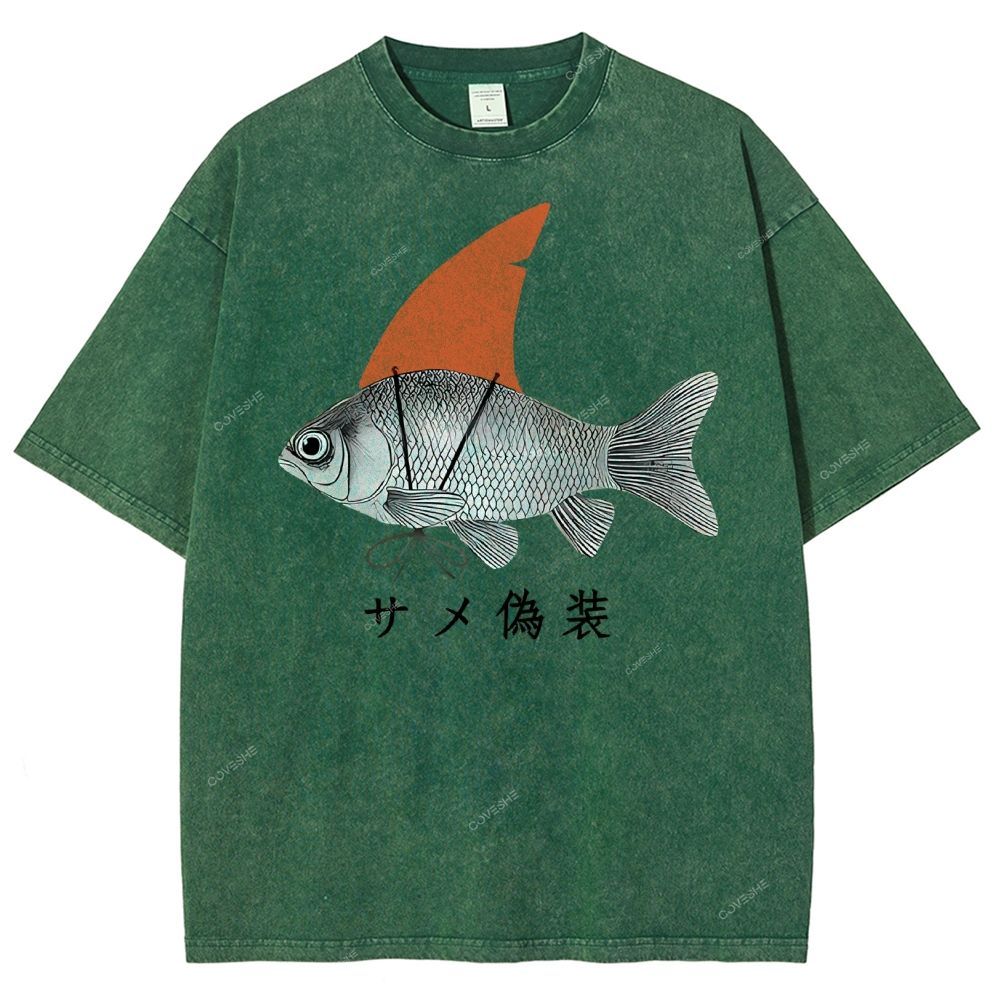 Unisex Fish Disguise Printed Washed Tee