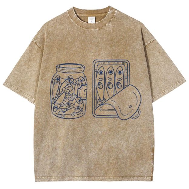 Unisex Sardine Can Printed Washed Tee