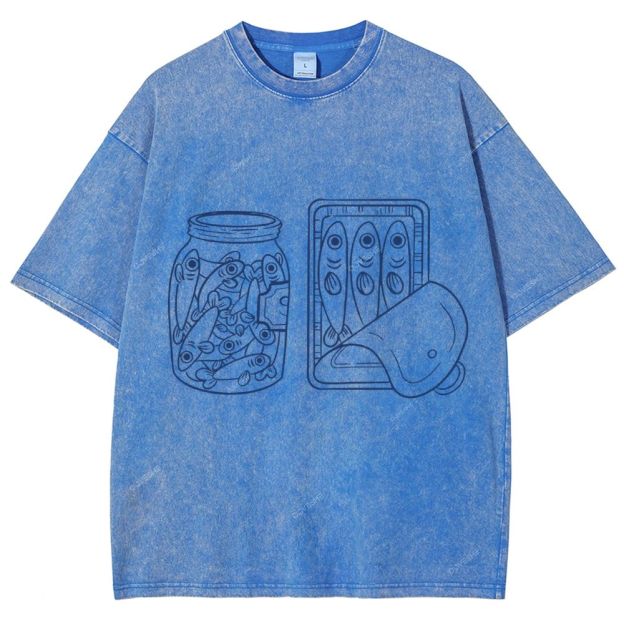 Unisex Sardine Can Printed Washed Tee