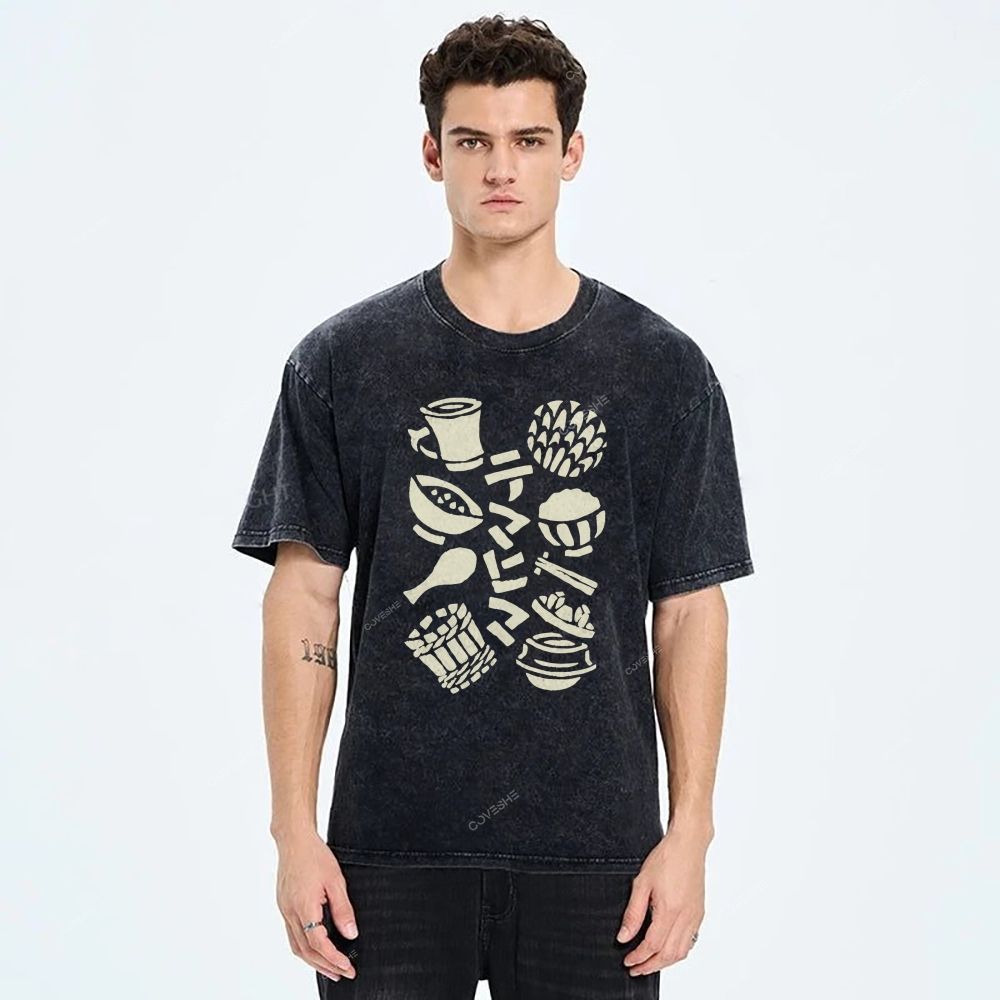 Unisex Vintage Japanese Food Printed Washed Tee