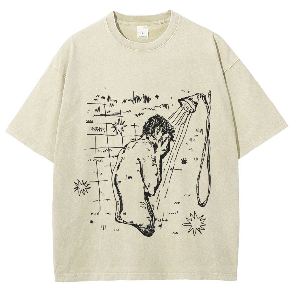 Unisex Character Sketch Printed Washed Tee