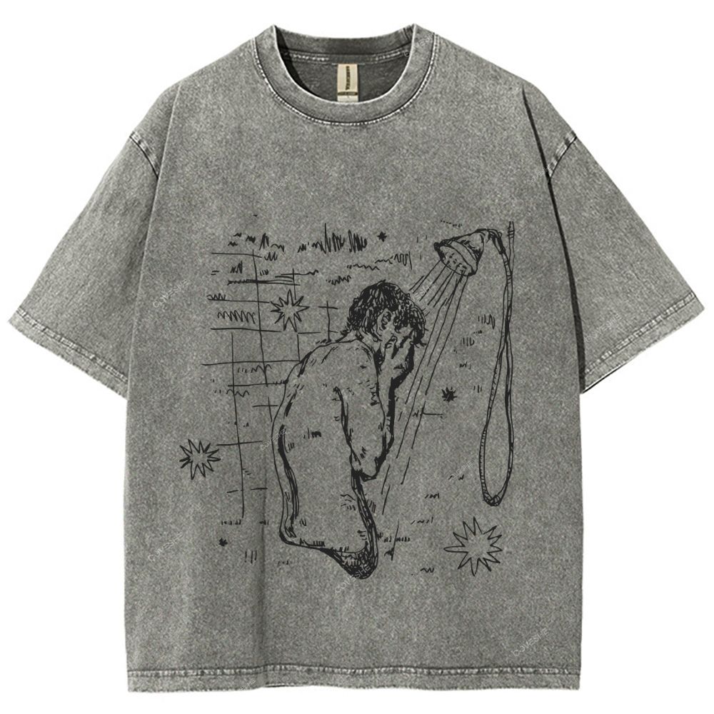Unisex Character Sketch Printed Washed Tee