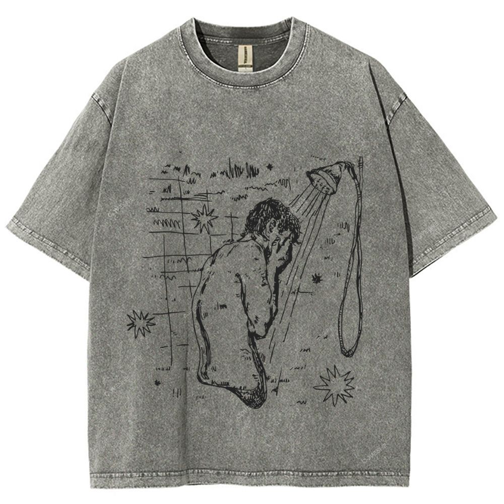 Unisex Character Sketch Printed Washed Tee