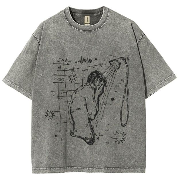 Unisex Character Sketch Printed Washed Tee