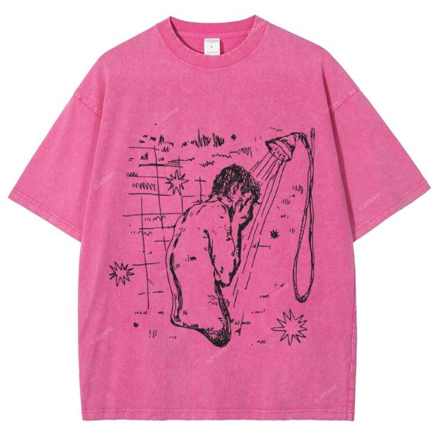 Unisex Character Sketch Printed Washed Tee