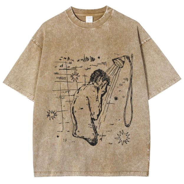 Unisex Character Sketch Printed Washed Tee