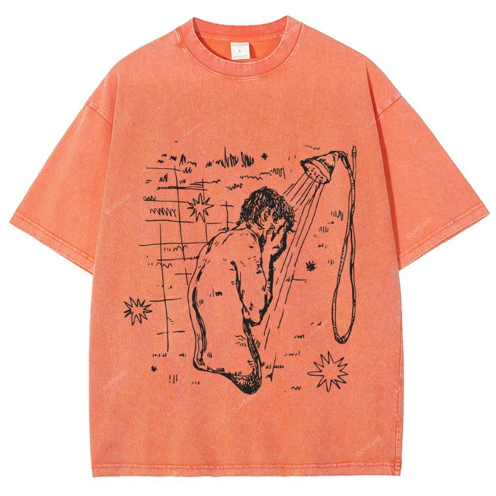 Unisex Character Sketch Printed Washed Tee