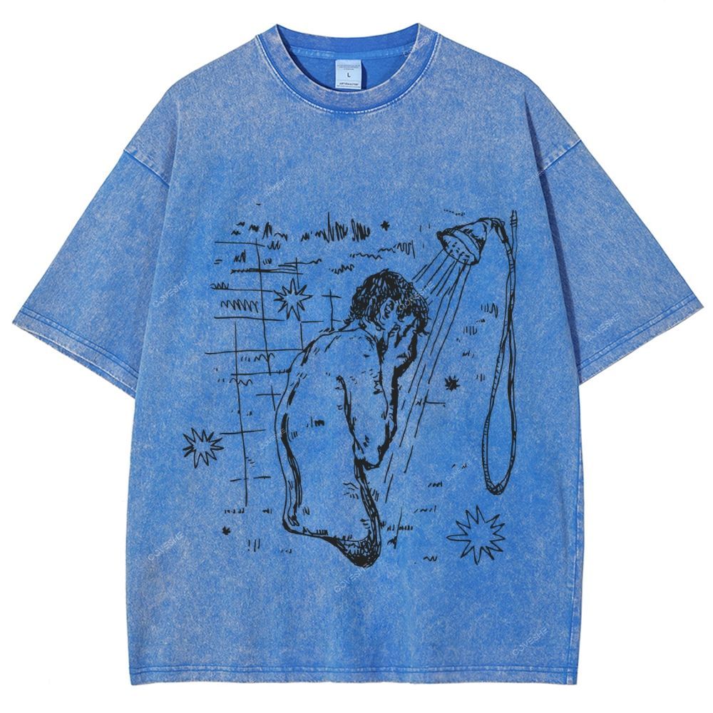 Unisex Character Sketch Printed Washed Tee