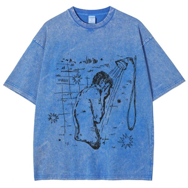Unisex Character Sketch Printed Washed Tee
