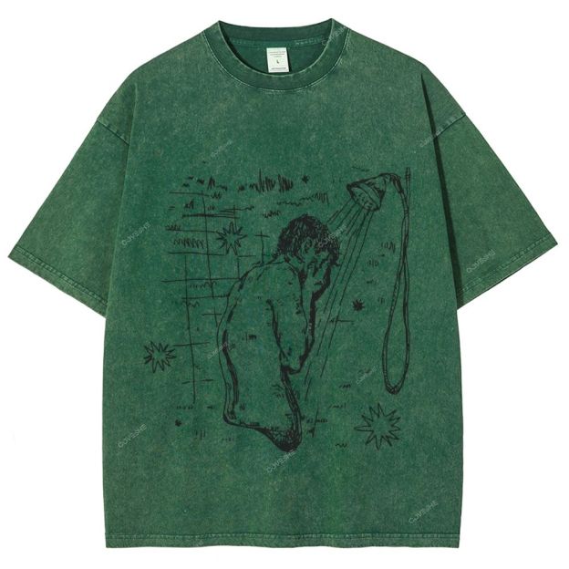 Unisex Character Sketch Printed Washed Tee