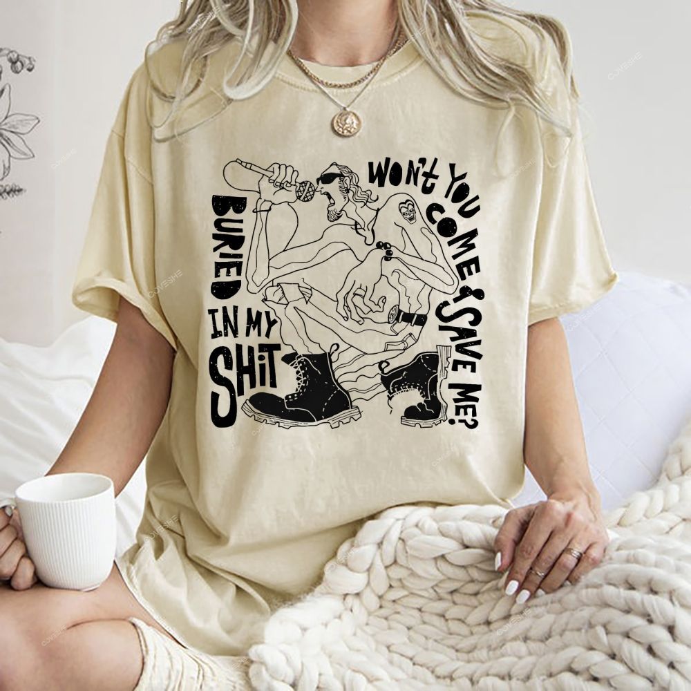 Unisex Character Sketch Printed Washed Tee
