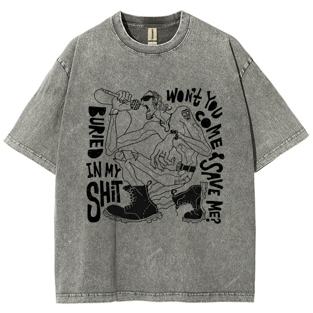 Unisex Character Sketch Printed Washed Tee