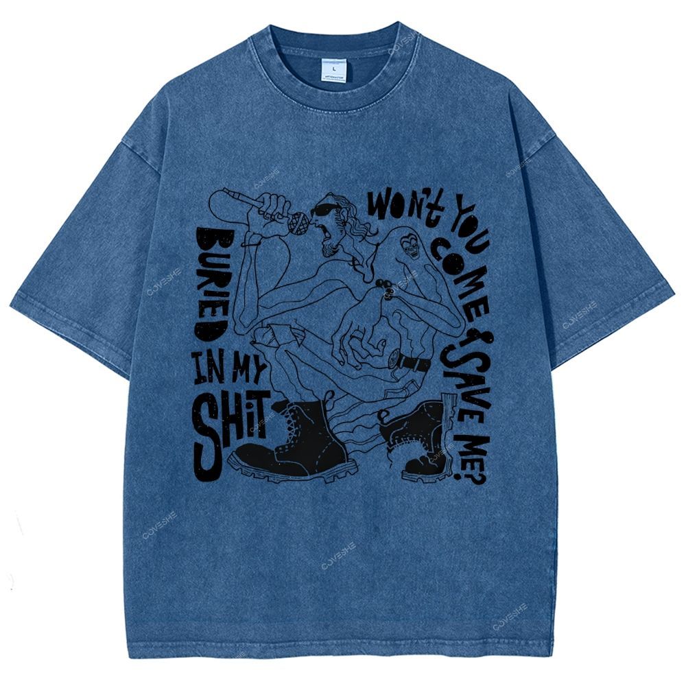 Unisex Character Sketch Printed Washed Tee