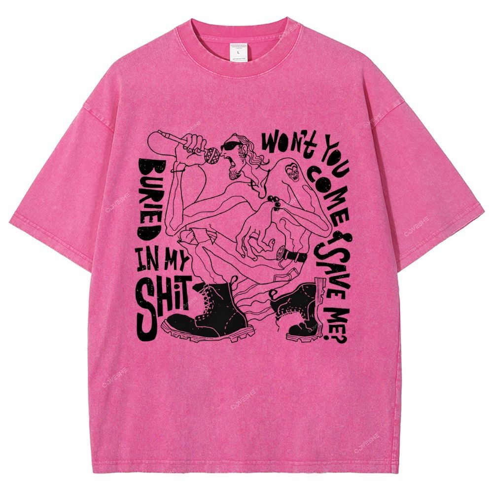 Unisex Character Sketch Printed Washed Tee