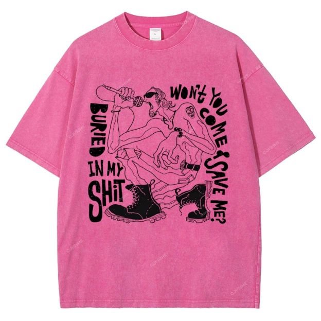 Unisex Character Sketch Printed Washed Tee
