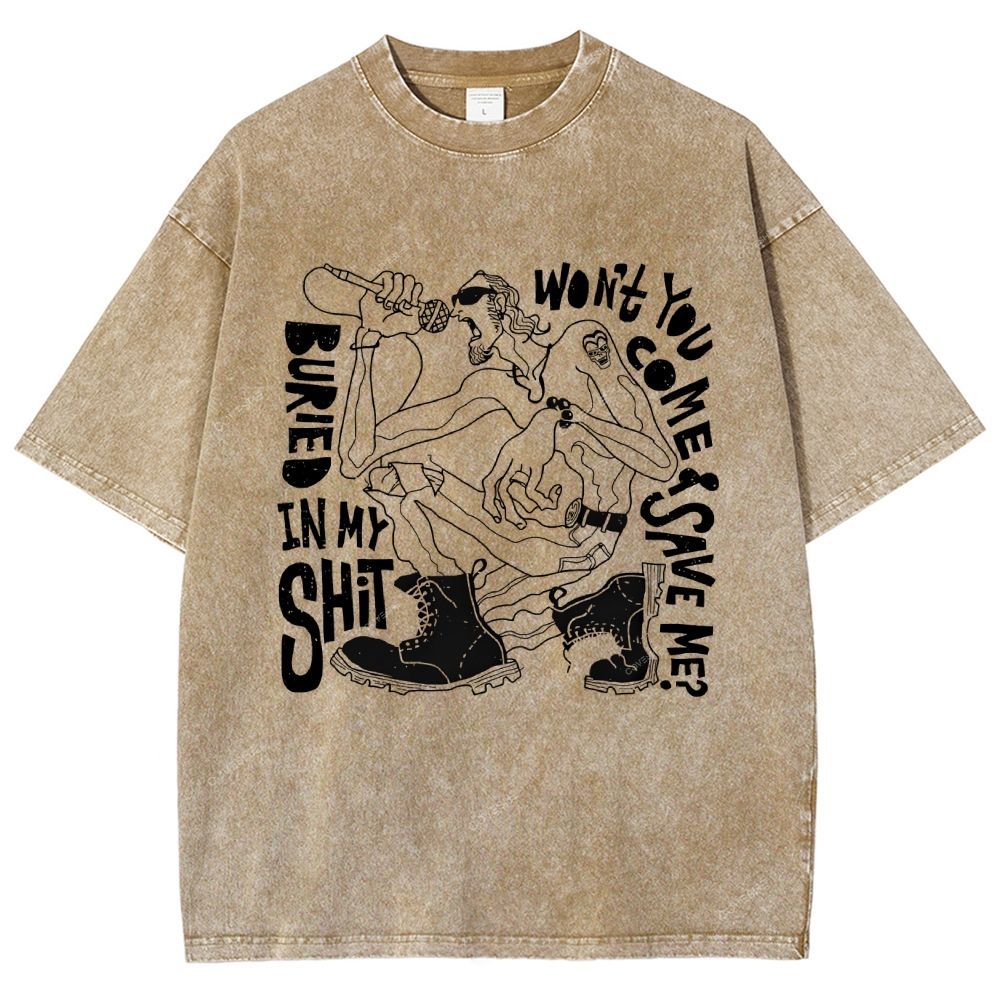 Unisex Character Sketch Printed Washed Tee
