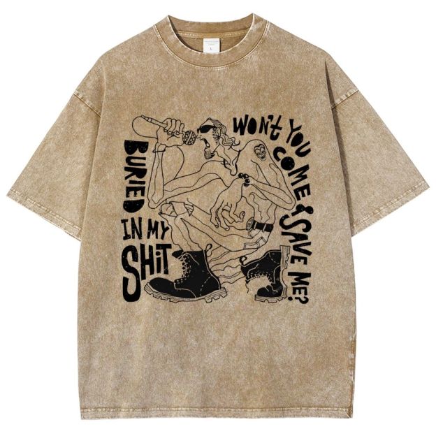 Unisex Character Sketch Printed Washed Tee