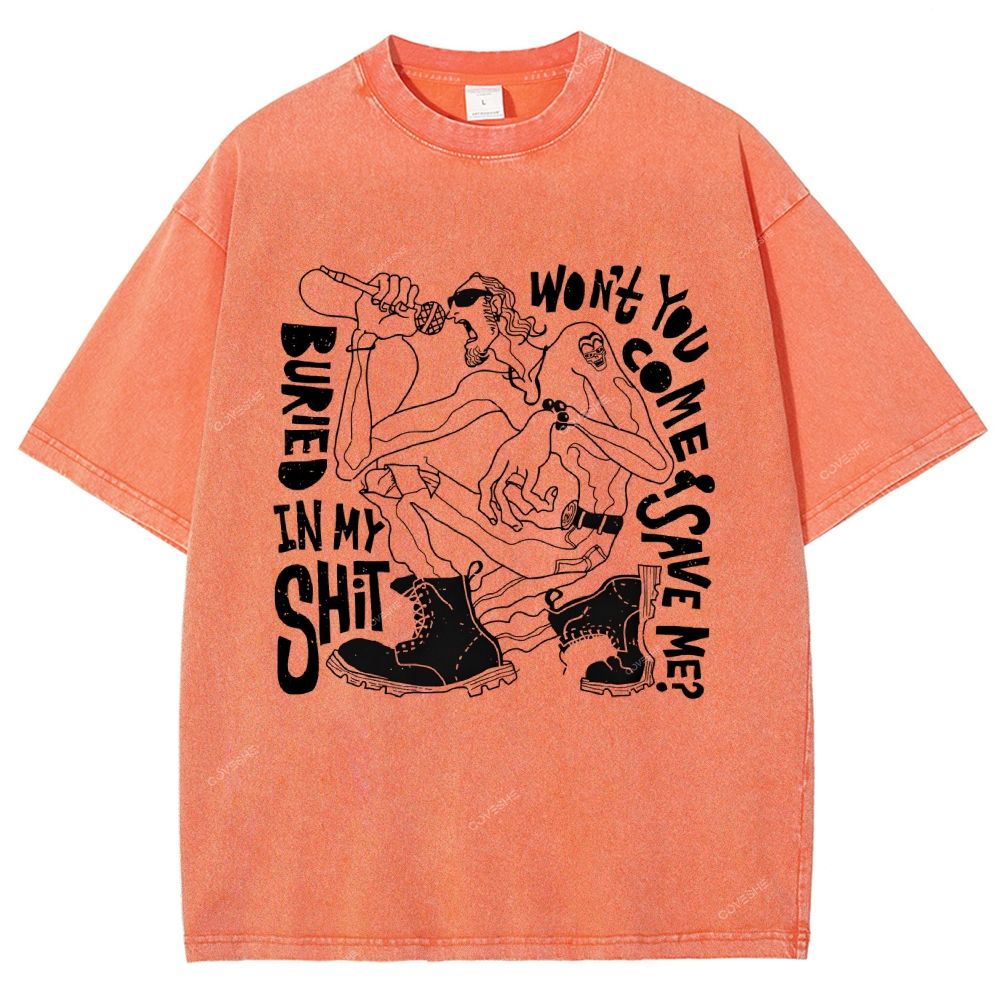 Unisex Character Sketch Printed Washed Tee