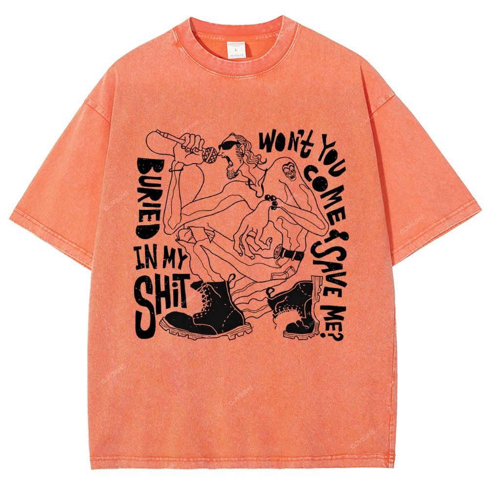 Unisex Character Sketch Printed Washed Tee