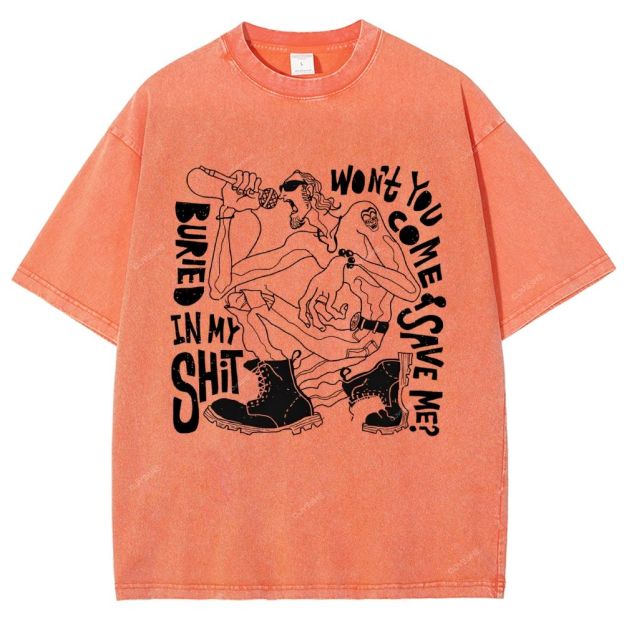 Unisex Character Sketch Printed Washed Tee